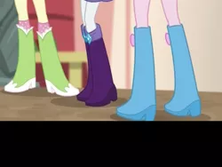 Size: 2048x1536 | Tagged: safe, banned from derpibooru, deleted from derpibooru, derpibooru import, screencap, fluttershy, pinkie pie, rarity, equestria girls, movie magic, spoiler:eqg specials, boots, clothes, cropped, high heel boots, jewel, legs, pictures of legs, shoes, socks