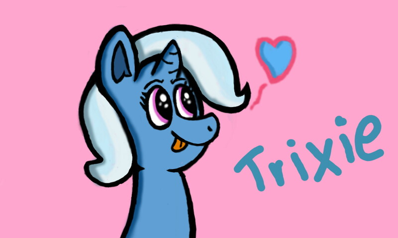 Size: 1600x960 | Tagged: safe, artist:xppp1n, banned from derpibooru, deleted from derpibooru, derpibooru import, trixie, pony, unicorn, bust, female, heart, mare, pink background, portrait, simple background, solo, tongue out