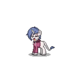 Size: 400x400 | Tagged: safe, artist:shydale, banned from derpibooru, deleted from derpibooru, derpibooru import, oc, oc:yodi, classical unicorn, unicorn, clothes, cloven hooves, eyes closed, hoodie, leonine tail, male, open mouth, pixel art, simple background, sprite, stallion, transparent background, unshorn fetlocks