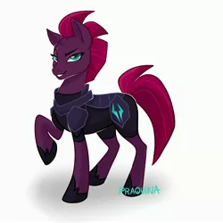 Size: 3555x3555 | Tagged: safe, artist:praqunia, banned from derpibooru, deleted from derpibooru, derpibooru import, tempest shadow, pony, unicorn, my little pony: the movie, armor, better source needed, broken horn, female, grin, horn, mare, scar, simple background, smiling, solo, white background