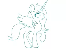 Size: 1024x768 | Tagged: safe, artist:hanaty, banned from derpibooru, deleted from derpibooru, derpibooru import, oc, unofficial characters only, alicorn, pony, alicorn oc, female, horn, lineart, simple background, solo, white background, wings