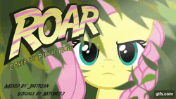 Size: 640x360 | Tagged: safe, artist:nstone53, banned from derpibooru, deleted from derpibooru, derpibooru import, fluttershy, pony, alternate timeline, animated, chrysalis resistance timeline, cover, female, gif, mare, pinkie rose, solo, tribalshy