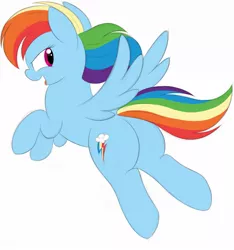 Size: 1121x1200 | Tagged: safe, artist:onlytheponies, banned from derpibooru, deleted from derpibooru, derpibooru import, rainbow dash, pegasus, pony, backwards cutie mark, butt, colored, female, flat colors, mare, plot, simple background, sketch, solo, white background