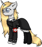 Size: 168x188 | Tagged: safe, artist:einzie, banned from derpibooru, deleted from derpibooru, derpibooru import, oc, oc:vicky turner, unofficial characters only, pony, unicorn, armband, aryan pony, boots, clothes, ear fluff, female, nazi, nazi armband, nazipone, pixel art, schutzstaffel, shoes, simple background, swastika, transparent background, uniform