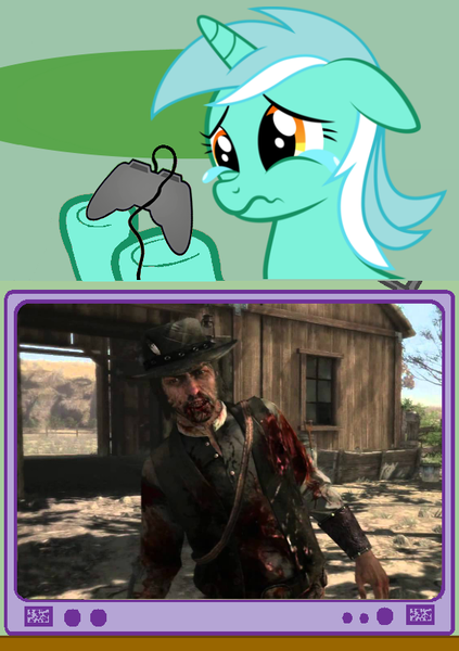 Size: 564x800 | Tagged: suggestive, banned from derpibooru, deleted from derpibooru, derpibooru import, lyra heartstrings, crying, death, exploitable meme, gamer meme, john marston, meme, obligatory pony, red dead redemption, sad, tv meme, video game, violent