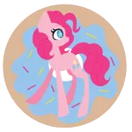 Size: 920x914 | Tagged: safe, artist:stuffimadeonpaint, banned from derpibooru, deleted from derpibooru, derpibooru import, pinkie pie, pony, donut, food, lineless, solo, starry eyes, wingding eyes