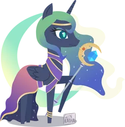Size: 750x763 | Tagged: safe, artist:ginkadia, banned from derpibooru, deleted from derpibooru, derpibooru import, princess luna, alicorn, pony, atg 2017, clothes, crossover, female, mare, newbie artist training grounds, raised hoof, simple background, solo, staff, tales of symphonia, transparent background