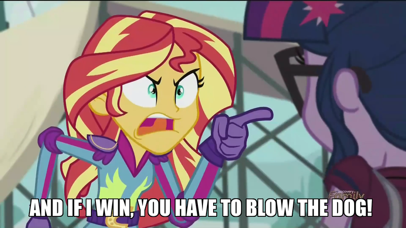 Size: 1920x1080 | Tagged: questionable, banned from derpibooru, deleted from derpibooru, derpibooru import, screencap, sci-twi, sunset shimmer, twilight sparkle, equestria girls, friendship games, angry, bestiality, caption, discovery family logo, exploitable meme, image macro, interspecies, meme, pointing, sunset yells at twilight, template, text, vulgar