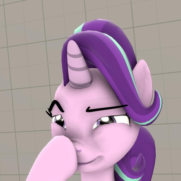 Size: 1943x1943 | Tagged: safe, artist:adwipe, banned from derpibooru, deleted from derpibooru, derpibooru import, starlight glimmer, pony, unicorn, 3d, boop, glimmerposting, meme, self-boop, solo, source filmmaker