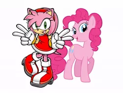 Size: 800x600 | Tagged: safe, artist:amyrosefan201, banned from derpibooru, deleted from derpibooru, derpibooru import, pinkie pie, amy rose, crossover, sonic the hedgehog (series)