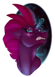 Size: 2500x3500 | Tagged: safe, artist:thenerdycockatiel, banned from derpibooru, deleted from derpibooru, derpibooru import, tempest shadow, pony, unicorn, my little pony: the movie, angry, bust, floppy ears, gritted teeth, looking at you, portrait, solo, teeth