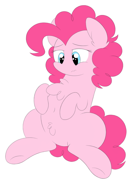 Size: 1326x1787 | Tagged: safe, artist:onlytheponies, banned from derpibooru, deleted from derpibooru, derpibooru import, pinkie pie, pony, chest fluff, plump, pubic fluff, simple background, sitting, solo, white background