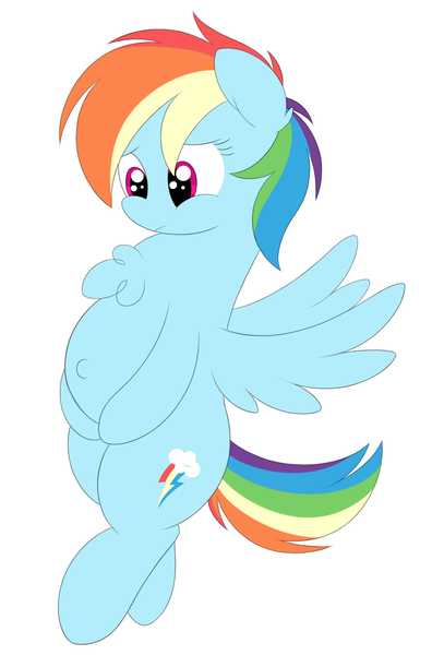 Size: 1158x1706 | Tagged: safe, artist:onlytheponies, banned from derpibooru, deleted from derpibooru, derpibooru import, rainbow dash, pony, belly button, chest fluff, cute, dashabetes, pregnant, simple background, solo, white background
