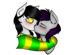 Size: 2039x1446 | Tagged: safe, artist:xcinnamon-twistx, banned from derpibooru, deleted from derpibooru, derpibooru import, oc, oc:cinnamon twist, oc:first choice, unofficial characters only, cinnoise, clothes, couple, female, kissing, love, male, oc x oc, scarf, shipping, simple background, straight, transparent background