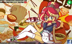 Size: 1030x638 | Tagged: safe, artist:aboimages03, artist:rvceric, banned from derpibooru, deleted from derpibooru, derpibooru import, edit, sunset shimmer, eqg summertime shorts, equestria girls, good vibes, art theft, clothes, converse, female, food, shoes, sunset sushi, sushi, trace