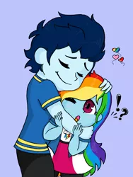 Size: 768x1024 | Tagged: safe, artist:soarindash, banned from derpibooru, deleted from derpibooru, derpibooru import, rainbow dash, soarin', equestria girls, anime, chibi, cute, diabetes, female, hug, male, shipping, soarindash, straight