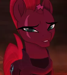 Size: 706x794 | Tagged: safe, banned from derpibooru, deleted from derpibooru, derpibooru import, screencap, tempest shadow, unicorn, my little pony: the movie, armor, bedroom eyes, broken horn, female, horn, lip bite, looking at you, scar, solo