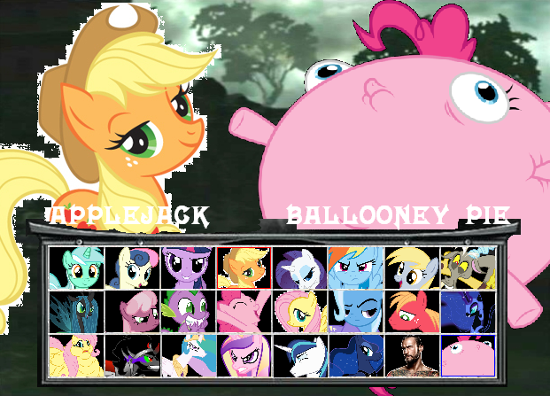 Size: 621x447 | Tagged: safe, banned from derpibooru, deleted from derpibooru, derpibooru import, edit, applejack, big macintosh, cheerilee, derpy hooves, discord, fluttershy, king sombra, lyra heartstrings, nightmare moon, pinkie pie, princess cadance, princess celestia, princess luna, queen chrysalis, rainbow dash, rarity, shining armor, spike, trixie, twilight sparkle, balloon, blimp, character select, cm punk, fat, fattershy, inflation, lordryu fat edit, meme, morbidly obese, mortal kombat, obese, parody, wwe
