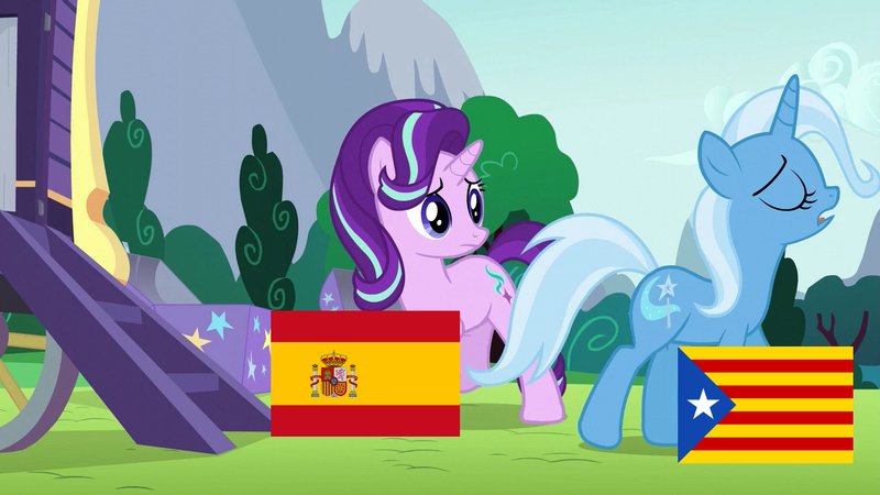 Size: 1280x720 | Tagged: safe, banned from derpibooru, deleted from derpibooru, derpibooru import, starlight glimmer, trixie, no second prances, catalonia, spain