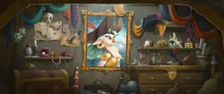 Size: 1920x804 | Tagged: safe, banned from derpibooru, deleted from derpibooru, derpibooru import, screencap, captain celaeno, my little pony: the movie, chest, coin, hat, jewelry, map, painting, pirate, quill, rope, skull, weapon