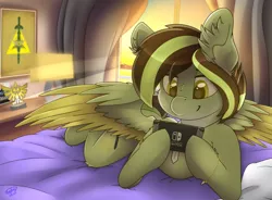 Size: 4856x3579 | Tagged: safe, artist:php40, banned from derpibooru, deleted from derpibooru, derpibooru import, oc, oc:akane, unofficial characters only, pegasus, pony, bed, colored pupils, female, high res, nintendo switch, princess zelda, solo, the legend of zelda, wings