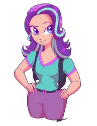 Size: 1024x1325 | Tagged: safe, artist:xxcommandershepardxx, banned from derpibooru, deleted from derpibooru, derpibooru import, starlight glimmer, equestria girls, mirror magic, spoiler:eqg specials, beanie, clothes, hand on hip, hat, human coloration, shirt, simple background, smiling, solo, transparent background, vest