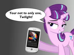 Size: 800x600 | Tagged: safe, banned from derpibooru, deleted from derpibooru, derpibooru import, starlight glimmer, electric light orchestra, grammar error, misspelling of you're, parody, phone, photo manipulation, response, solo, song, song reference