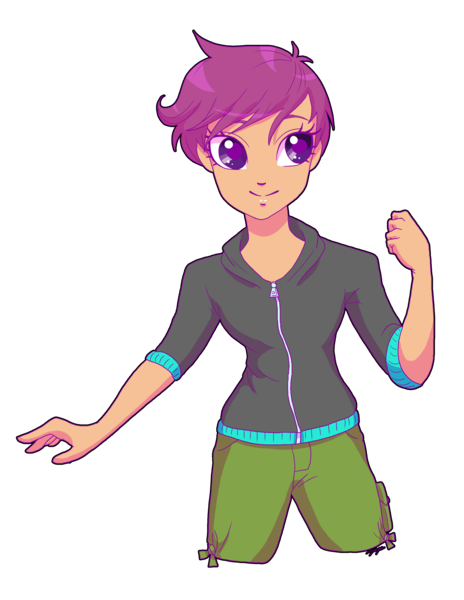 Size: 2550x3300 | Tagged: safe, artist:xxcommandershepardxx, banned from derpibooru, deleted from derpibooru, derpibooru import, scootaloo, human, equestria girls, clothes, female, hoodie, human coloration, humanized, shorts, simple background, smiling, solo, sweater, transparent background