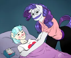 Size: 700x567 | Tagged: safe, artist:pia-sama, banned from derpibooru, deleted from derpibooru, derpibooru import, edit, rarity, human, equestria girls, bed, humanized, pepe the frog, sick, tissue box, tucking in, wojak