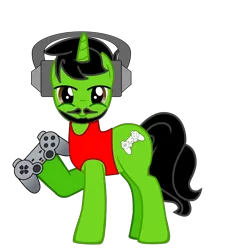 Size: 2062x2200 | Tagged: safe, banned from derpibooru, deleted from derpibooru, derpibooru import, ponified, pony, pony creator, clothes, controller, creepypasta, gamer, gaming, headphones, let's play, mutahar, playstation, playstation 1, simple background, solo, someordinarygamers, transparent background, youtuber