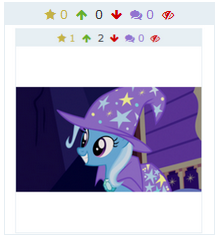 Size: 220x243 | Tagged: safe, banned from derpibooru, deleted from derpibooru, derpibooru import, screencap, trixie, derpibooru, happy, meta, smiling, solo