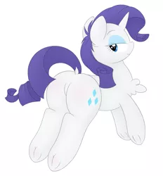 Size: 1789x1930 | Tagged: safe, artist:onlytheponies, banned from derpibooru, deleted from derpibooru, derpibooru import, rarity, butt, chest fluff, plot, rearity, simple background, solo, white background