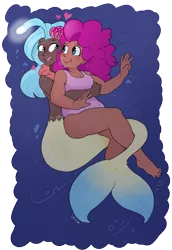 Size: 560x814 | Tagged: safe, artist:cuteosphere, banned from derpibooru, deleted from derpibooru, derpibooru import, pinkie pie, princess skystar, human, seapony (g4), my little pony: the movie, bubble, cute, humanized, one small thing, underwater
