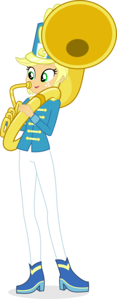 Size: 1024x2606 | Tagged: safe, artist:haleyc4629, artist:punzil504, banned from derpibooru, deleted from derpibooru, derpibooru import, edit, applejack, equestria girls, marching band uniform, musical instrument, simple background, solo, sousaphone, transparent background, tuba, tubajack