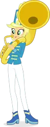 Size: 1024x2606 | Tagged: safe, artist:haleyc4629, artist:punzil504, banned from derpibooru, deleted from derpibooru, derpibooru import, edit, applejack, equestria girls, marching band uniform, musical instrument, simple background, solo, sousaphone, transparent background, tuba, tubajack