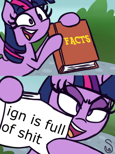 Size: 760x1015 | Tagged: safe, artist:quarium edits, banned from derpibooru, deleted from derpibooru, derpibooru import, edit, twilight sparkle, alicorn, 2 panel comic, comic, ed edd n eddy, exploitable, exploitable meme, ign, image macro, meme, solo, twilight's fact book, twilight sparkle (alicorn), vulgar