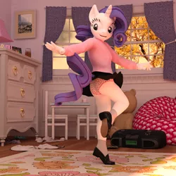 Size: 1600x1600 | Tagged: suggestive, artist:tahublade7, banned from derpibooru, deleted from derpibooru, derpibooru import, rarity, anthro, plantigrade anthro, 3d, bedroom, clothes, cute, dancing, female, female focus, females only, filly rarity, image, music, panties, panty shot, png, raripanty, skirt, solo, solo female, solo focus, underwear, upskirt, white panties, white underwear, younger