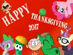 Size: 800x600 | Tagged: safe, banned from derpibooru, deleted from derpibooru, derpibooru import, moondancer, pinkie pie, spike, oc, oc:ian, french pea, holiday, junior asparagus, lily loud, lincoln loud, thanksgiving