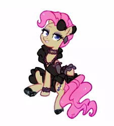 Size: 905x1000 | Tagged: safe, artist:jumblehorse, banned from derpibooru, deleted from derpibooru, derpibooru import, mayor mare, earth pony, pony, 30 minute art challenge, bow, clothes, dress, ear piercing, earring, eyeshadow, female, hair bow, jewelry, lidded eyes, looking at you, makeup, mare, non-dyed mayor, piercing, pink mane, raised hoof, shoes, simple background, sitting, smiling, solo, white background
