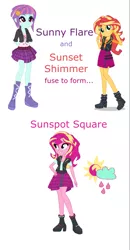 Size: 678x1307 | Tagged: safe, artist:berrypunchrules, banned from derpibooru, deleted from derpibooru, derpibooru import, sunny flare, sunset shimmer, oc, equestria girls, equestria girls series, clothes, fusion