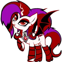 Size: 818x814 | Tagged: safe, artist:ruby zkarlet, banned from derpibooru, deleted from derpibooru, derpibooru import, oc, oc:ruby zkarlet, unofficial characters only, alicorn, bat pony, bat pony alicorn, pony, alicorn oc, amulet, arm warmers, bat eyes, bat pony oc, bat wings, bedroom eyes, boots, changeling horn, clothes, detached sleeves, ear piercing, earring, eyeshadow, female, fingerless gloves, gloves, grin, high heel boots, hoof polish, horn, jewelry, lipstick, long gloves, makeup, mare, pale skin, piercing, pose, purple mane, raised hoof, red and black mane, red eyes, red mane, ruby, sensual, shoes, simple background, smiling, solo, transparent background, wings