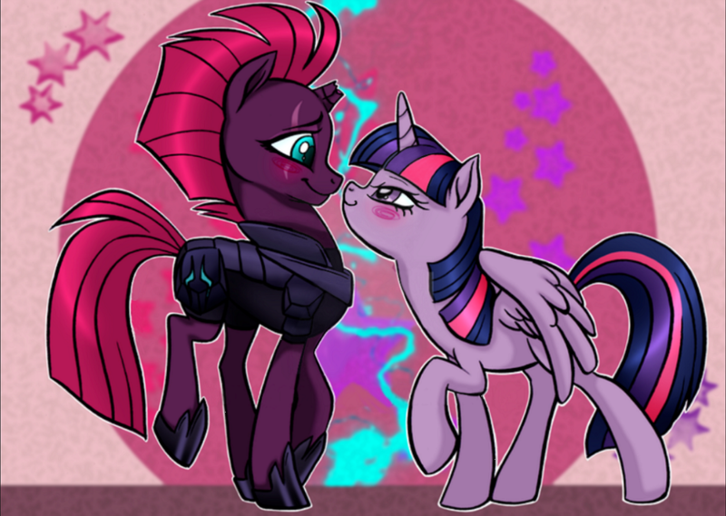 Size: 1148x816 | Tagged: safe, banned from derpibooru, deleted from derpibooru, derpibooru import, tempest shadow, twilight sparkle, my little pony: the movie, blushing, female, lesbian, shipping, tempestlight