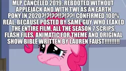 Size: 1280x720 | Tagged: safe, banned from derpibooru, deleted from derpibooru, derpibooru import, pinkie pie, leak, 2019, 2020, caption, crying, image macro, meme, mouthpiece, reboot, spoiler, text