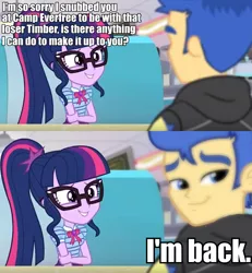 Size: 742x804 | Tagged: safe, banned from derpibooru, deleted from derpibooru, derpibooru import, screencap, flash sentry, twilight sparkle, equestria girls, equestria girls series, leak, big bad brad, exploitable meme, meme