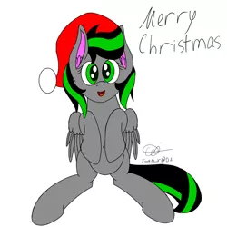 Size: 1024x1024 | Tagged: safe, artist:jackmuir, banned from derpibooru, deleted from derpibooru, derpibooru import, oc, unofficial characters only, pegasus, pony, christmas, cute, female, hat, holiday, holiday season, mare, merry christmas, santa hat, solo