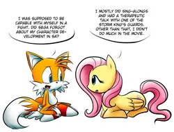 Size: 1280x974 | Tagged: safe, artist:ferrumflos1st, banned from derpibooru, deleted from derpibooru, derpibooru import, fluttershy, miles "tails" prower, sega, simple background, sonic forces, sonic the hedgehog (series), white background