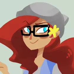 Size: 300x300 | Tagged: safe, artist:kianamai, banned from derpibooru, deleted from derpibooru, derpibooru import, human, fanfic, artist, blue eyes, cap, fandom, fanfic art, female, flower, glasses, hat, next generation, no pony, red hair