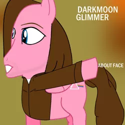 Size: 1200x1200 | Tagged: safe, artist:grapefruitface1, banned from derpibooru, deleted from derpibooru, derpibooru import, oc, oc:darkmoon glimmer, album cover, clothes, david gilmour, parody, pointing, raised hoof, solo