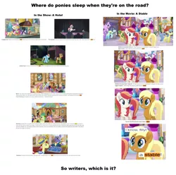 Size: 3224x3204 | Tagged: safe, banned from derpibooru, deleted from derpibooru, derpibooru import, apple cobbler, applejack, clear skies, flam, gladmane, pinkie pie, prim hemline, quibble pants, rainbow dash, rarity, twilight sparkle, my little pony: the movie, rarity takes manehattan, stranger than fan fiction, viva las pegasus, analysis, apple family member