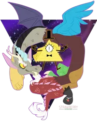 Size: 784x976 | Tagged: safe, artist:strawberryoverlord, banned from derpibooru, deleted from derpibooru, derpibooru import, discord, bill cipher, crossover, gravity falls, grin, simple background, smiling, transparent background, universe